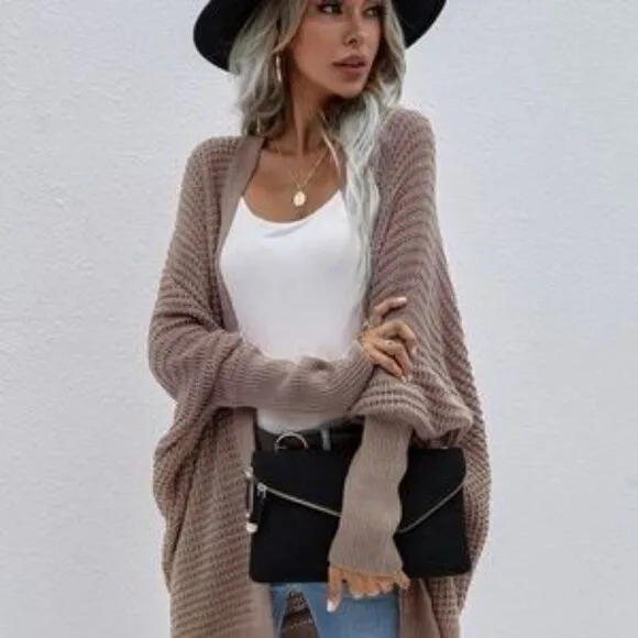 New Black Cozy Batwing Sleeve Knit Open Front Cardigan