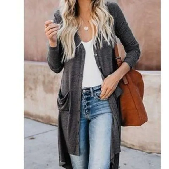 New Button Down Pocketed Knit Cardigan