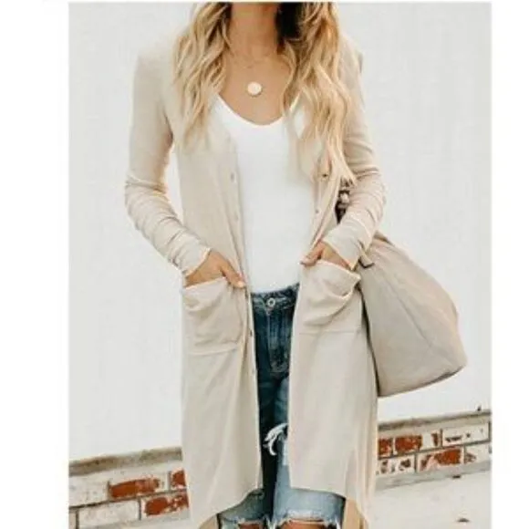 New Button Down Pocketed Knit Cardigan