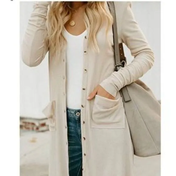 New Button Down Pocketed Knit Cardigan