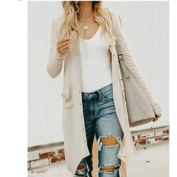 New Button Down Pocketed Knit Cardigan