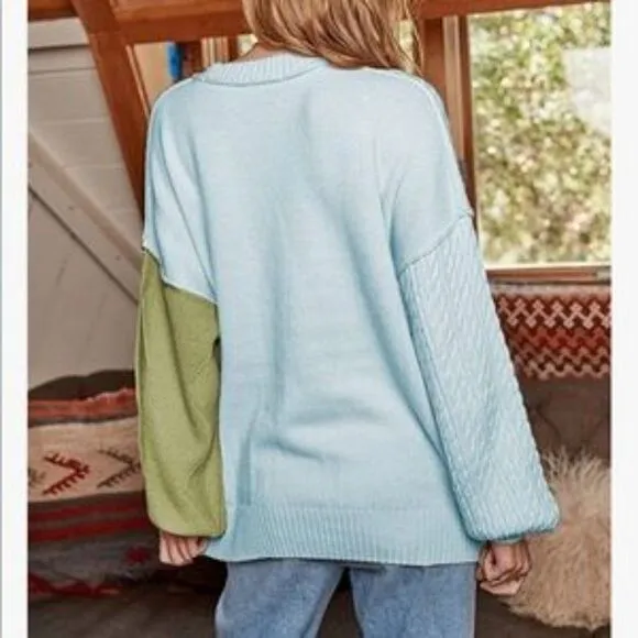 New Color Patch Drop Shoulder Sweater