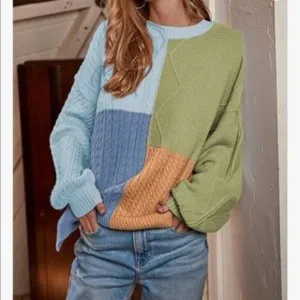 New Color Patch Drop Shoulder Sweater