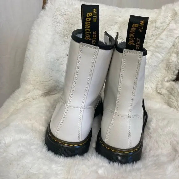NEW Dr. Martens ZAVALA white patent leather lace up combat boots 10