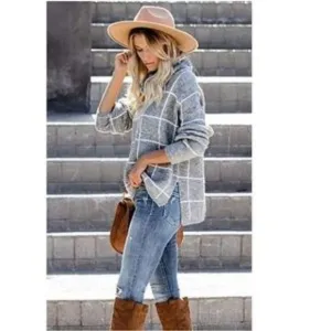 New Grid Pattern Turtleneck Knitted Jumper Sweater