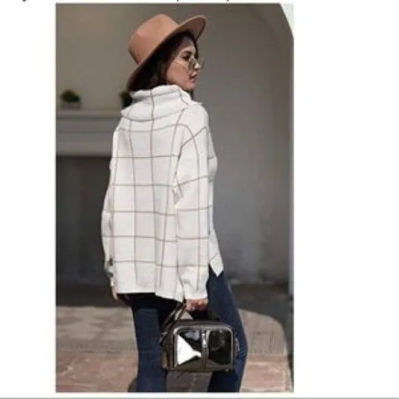 New Grid Pattern Turtleneck Knitted Jumper Sweater