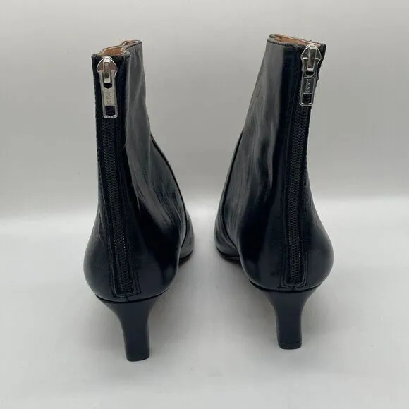 New Madewell The Dimes Kitten Heel Black Leather Ankle Boots Sz 9.5 Minimalist