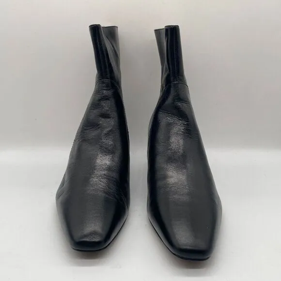 New Madewell The Dimes Kitten Heel Black Leather Ankle Boots Sz 9.5 Minimalist