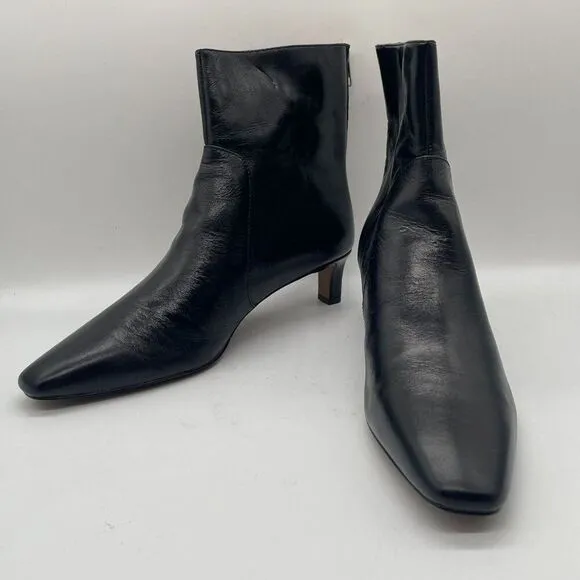 New Madewell The Dimes Kitten Heel Black Leather Ankle Boots Sz 9.5 Minimalist