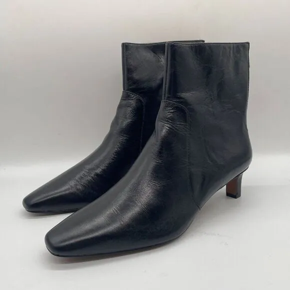 New Madewell The Dimes Kitten Heel Black Leather Ankle Boots Sz 9.5 Minimalist