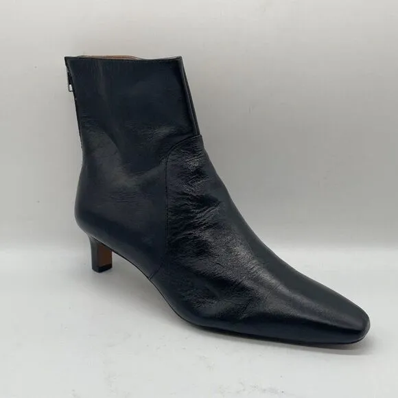 New Madewell The Dimes Kitten Heel Black Leather Ankle Boots Sz 9.5 Minimalist