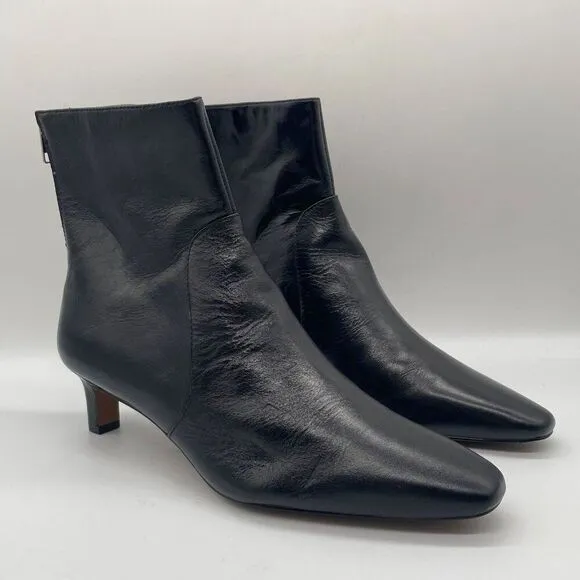 New Madewell The Dimes Kitten Heel Black Leather Ankle Boots Sz 9.5 Minimalist