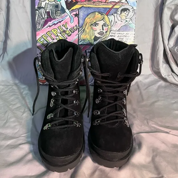 NIB $195 Jeffrey Campbell | Golan | Heeled Boots | Oiled Suede in Black