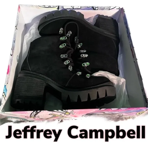 NIB $195 Jeffrey Campbell | Golan | Heeled Boots | Oiled Suede in Black