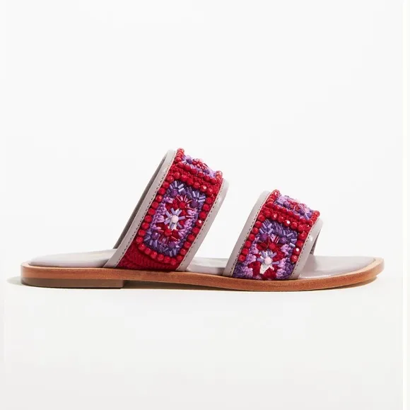NIB Anthropologie Coral Blue Beaded Granny Sandals sz 37/6, 6.5 Red Purple Slide