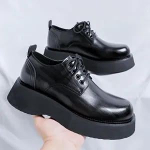 NIB Chunky Lug Sole Grunge Goth 2.5&quot; Platform Shoes Black Leather Men's 9 Wom 11
