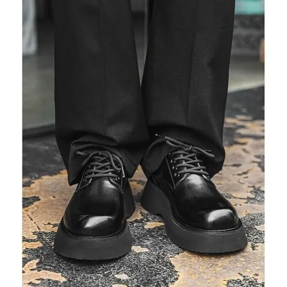 NIB Chunky Lug Sole Grunge Goth 2.5&quot; Platform Shoes Black Leather Men's 9 Wom 11