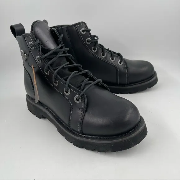 NIB! Harley Davidson Men’s Hannon Black Leather Zipper Motorcycle Boot- Size 8.5
