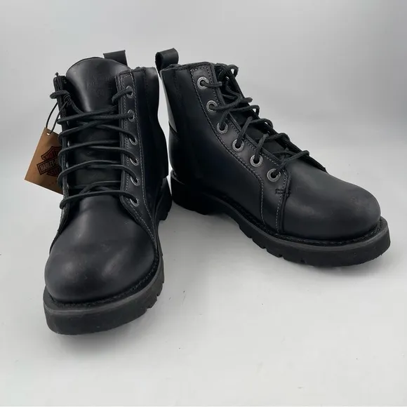 NIB! Harley Davidson Men’s Hannon Black Leather Zipper Motorcycle Boot- Size 8.5