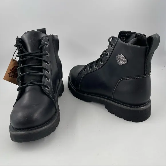 NIB! Harley Davidson Men’s Hannon Black Leather Zipper Motorcycle Boot- Size 8.5