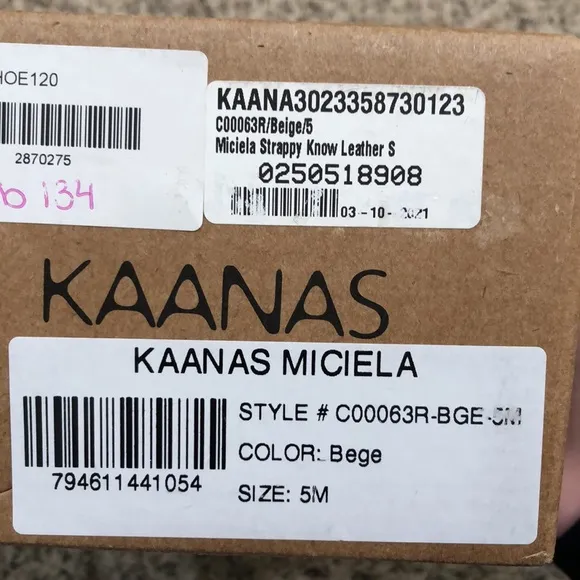 NIB KAANAS Miciela Sandals Beige 5 Strappy Knotted Leather Slide
