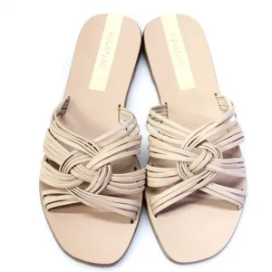 NIB KAANAS Miciela Sandals Beige 5 Strappy Knotted Leather Slide