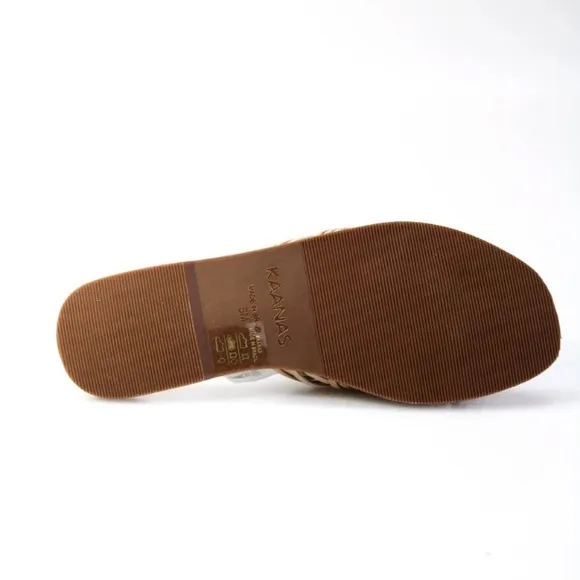 NIB KAANAS Miciela Sandals Beige 5 Strappy Knotted Leather Slide