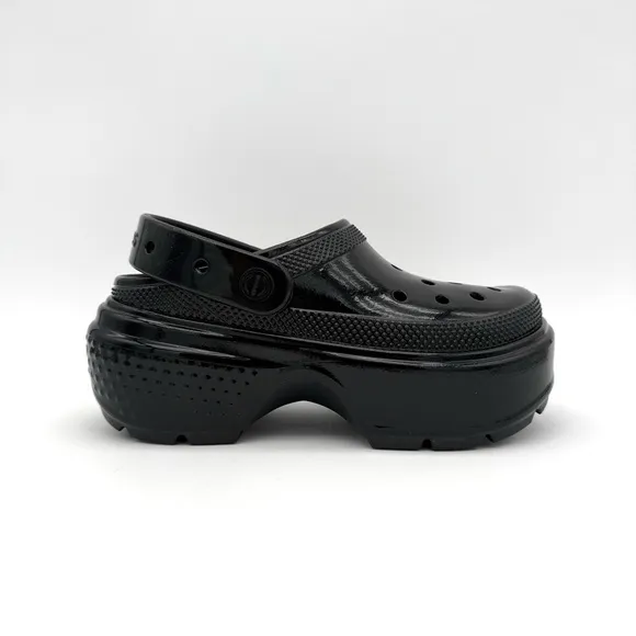 NIB NWT New Crocs CROCS Stomp High Shine Clog Black Women's 8 Men's 6 Shoes