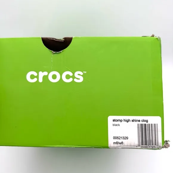 NIB NWT New Crocs CROCS Stomp High Shine Clog Black Women's 8 Men's 6 Shoes
