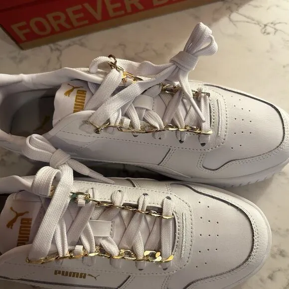 NIB Puma Woman’s Carina Street BlingBling White Metallic Gold Sneaker Shoes 8