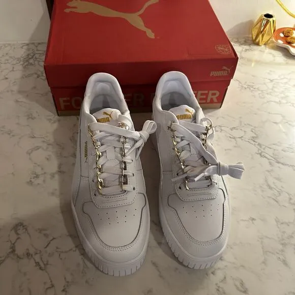 NIB Puma Woman’s Carina Street BlingBling White Metallic Gold Sneaker Shoes 8