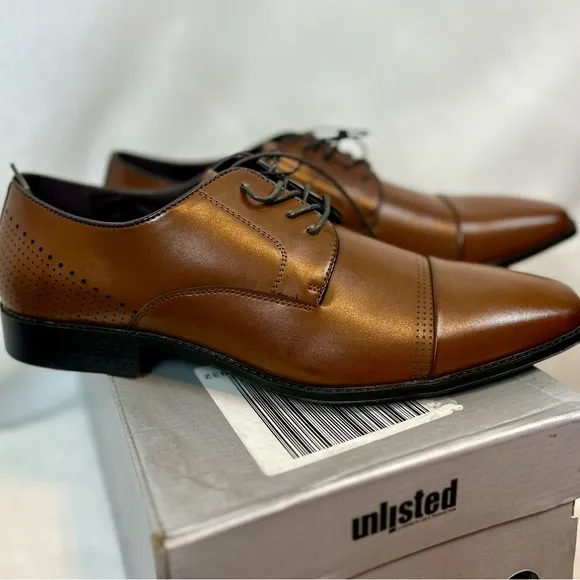 NIB Unlisted Men’s Cognac Brown Lace Up Oxford Dress Shoes / Sz 11
