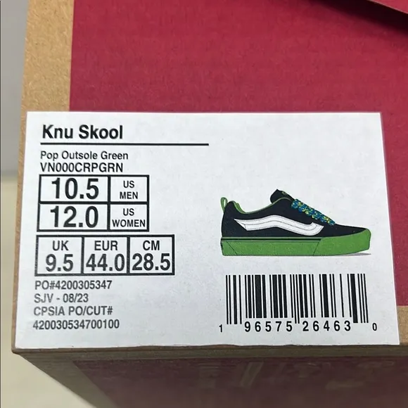 NIB - Vans Knu Skool 'Pop Outsole - Green' VN000CRPGRN - Size 10.5