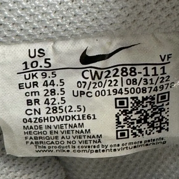 Nike Air Force 1 07 Shoe Mens Size 10.5 Triple White Basketball Street Sneakers