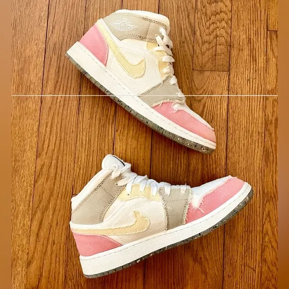 NIKE Air Jordan 1 Mid Pastel Grind Sneaker- Size Women's 6 / Youth 4.5