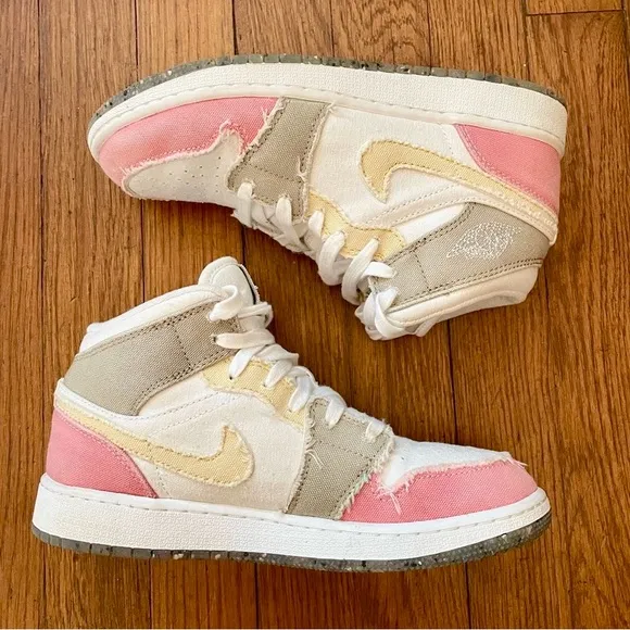 NIKE Air Jordan 1 Mid Pastel Grind Sneaker- Size Women's 6 / Youth 4.5