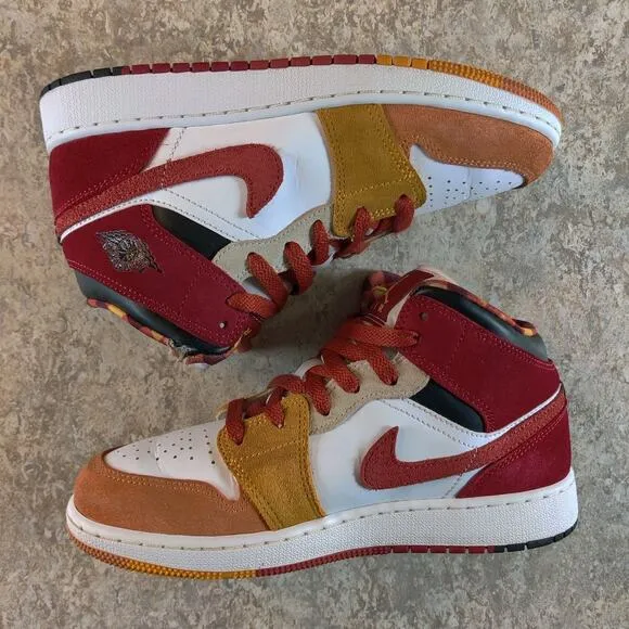 Nike Air Jordan 1 Mid SE GS Picnic Paprika Cinnabar Black DX2460 601 Size 5.5Y