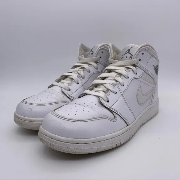 Nike Air Jordan 1 Retro Mid GS 'White Cool Grey' Shoes Sneakers   -   Size:  7Y