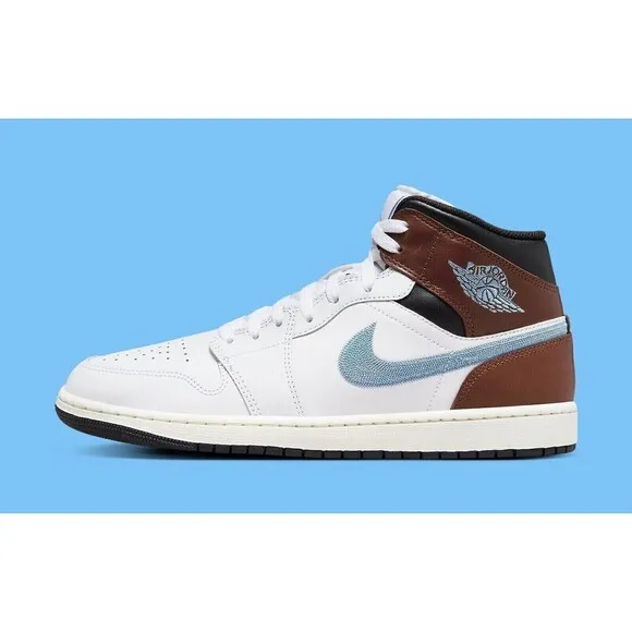 Nike Air Jordan 1 Retro Mid SE Shoe Men Size 10.5 Brown Blue Grey FQ7831-142 NEW