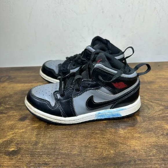 Nike Air Jordan 1 Retro Mid‎ Shadow Gray Red 640735-096 Shoes Toddler Size 10 C