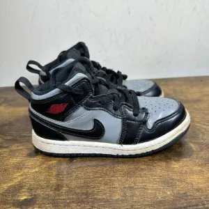 Nike Air Jordan 1 Retro Mid‎ Shadow Gray Red 640735-096 Shoes Toddler Size 10 C