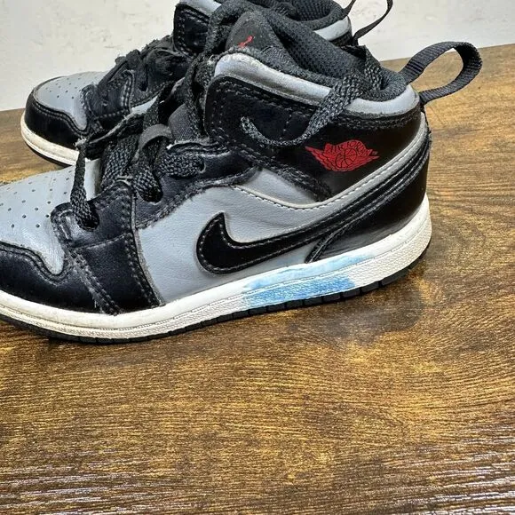 Nike Air Jordan 1 Retro Mid‎ Shadow Gray Red 640735-096 Shoes Toddler Size 10 C