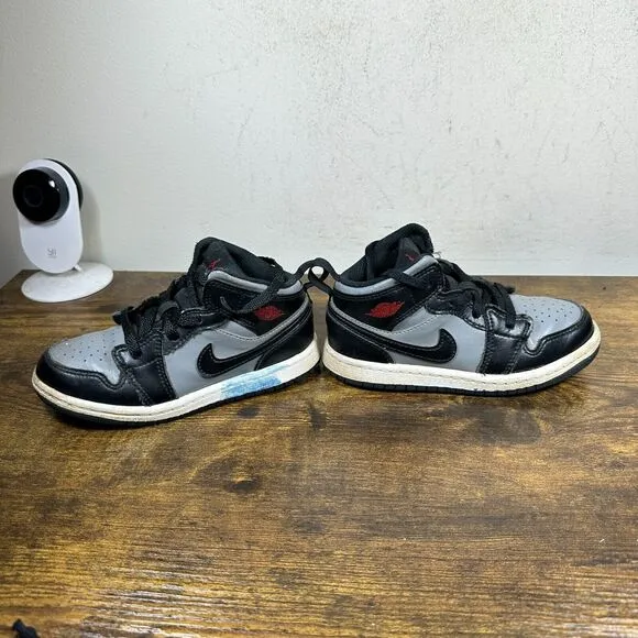 Nike Air Jordan 1 Retro Mid‎ Shadow Gray Red 640735-096 Shoes Toddler Size 10 C