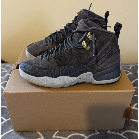 Nike Air Jordan 12 Retro Dark Grey Suede Shoes Sneakers Sz Boys 5Y