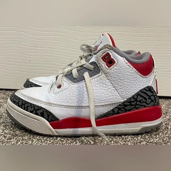🔥Nike Air Jordan 3 III Retro Fire Red/Wht Cement DM0966-160 Kids Shoes- SZ 12 C
