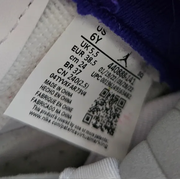 Nike Air Jordan 5 Retro Shoes White Purple 6Y