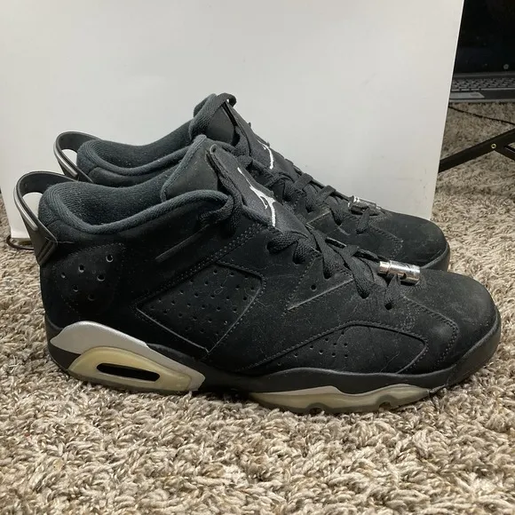Nike Air Jordan 6 Retro Low Men 11 Black Metallic Silver White Shoes 304401-003