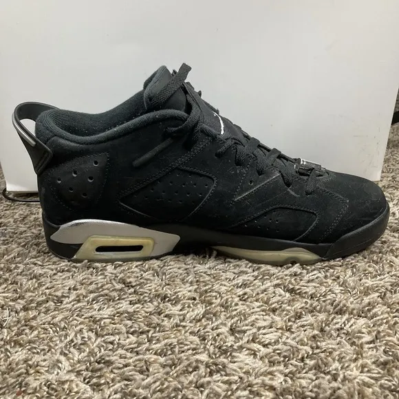 Nike Air Jordan 6 Retro Low Men 11 Black Metallic Silver White Shoes 304401-003