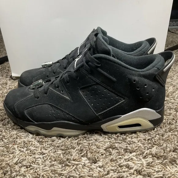 Nike Air Jordan 6 Retro Low Men 11 Black Metallic Silver White Shoes 304401-003