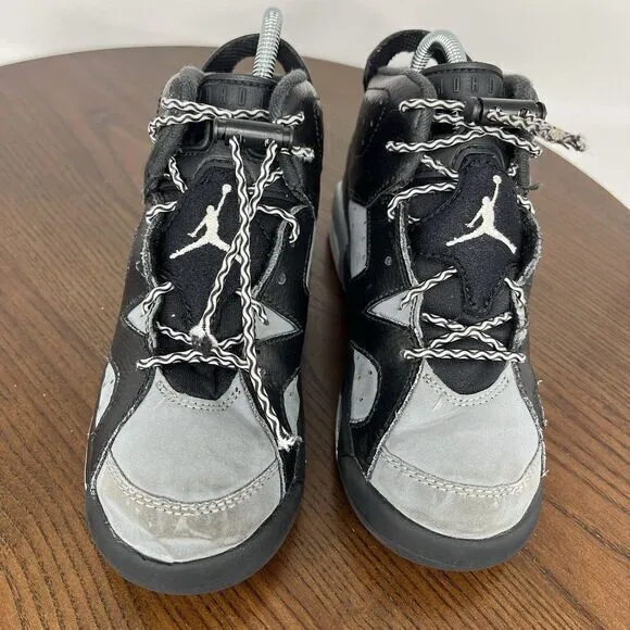 Nike Air Jordan Shoes 6 Retro Youth Boys 1.5 Gray Black  Athletic Sneaker 384666
